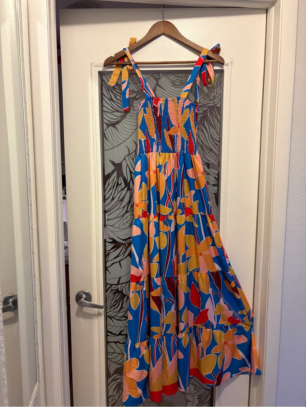 Colorful Floral Tie-Shoulder Maxi Dress